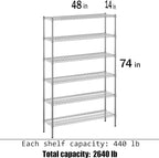 14" Deep x 48" Wide x 74" Height Wire Shelving Kit | 6-Tier | NSF Commercial Storage Rack Unit