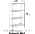 21" Deep x 42" Wide x 74" Height Wire Shelving Kit | 4-Tier | NSF Commercial Storage Rack Unit