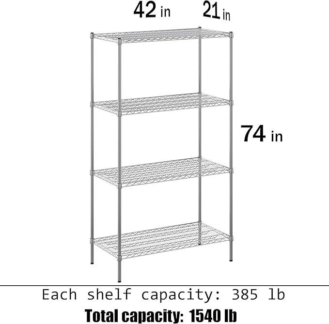 21" Deep x 42" Wide x 74" Height Wire Shelving Kit | 4-Tier | NSF Commercial Storage Rack Unit