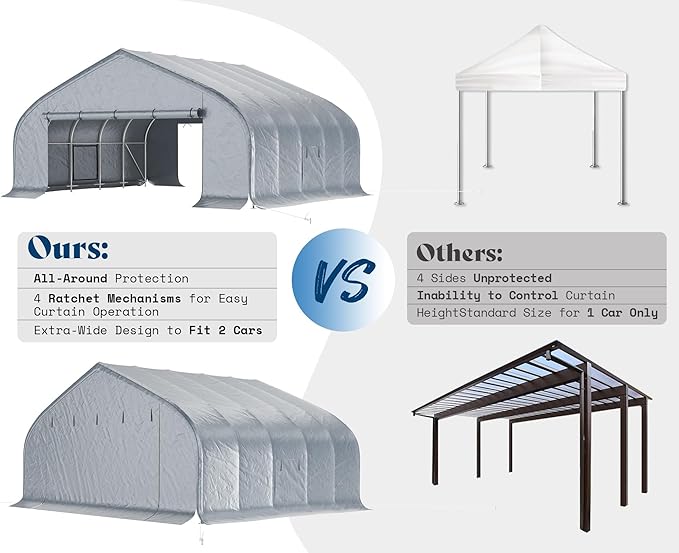AMERLIFE 22.5 x 20 FT Enclosed Carport, Heavy Duty Garage with Waterproof Cover, UV Protection & Wind Resistant, Portable Carport for 2 Car, Boat Shelter & Farm Outdoor Storage, Silver