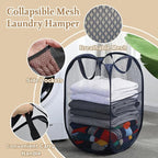 6Pcs Mesh Pop Up Laundry Hamper, FHDUSRYO Foldable Pop Up Hamper, Collapsible Laundry Basket with Carry Handles, Portable Dirty Clothes Basket with 6 Wash Bags, Mesh Hamper for Dorm Bedroom Travel