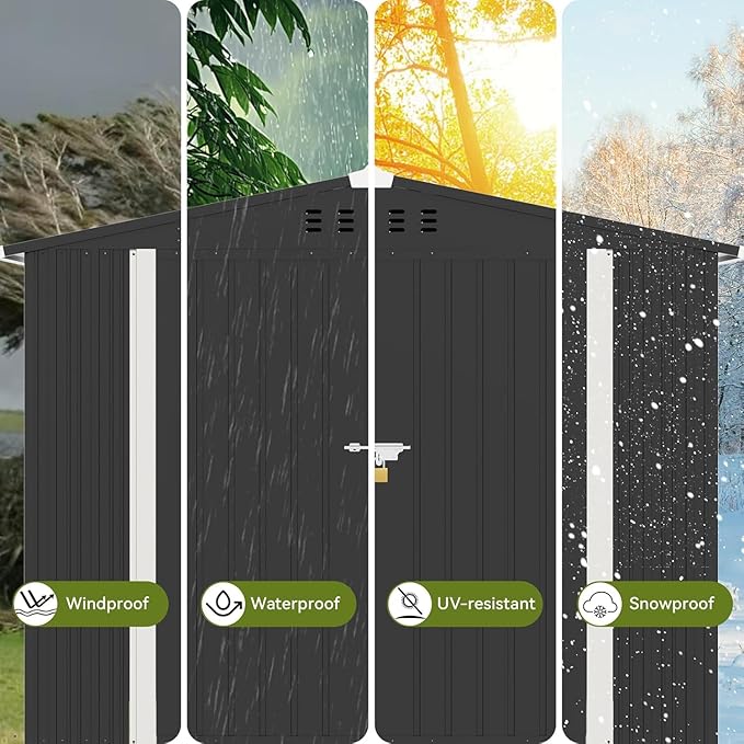 COMHOMA Shed Outdoor Storage Shed Metal,Lockable Doors Tool Sheds with Sloping Roof,Steel Garden Shed with Air Vent for Backyard,Patio,Lawn,Poolside(Grey,8'x6')