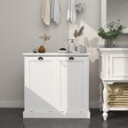 Two-Compartment Tilt-Out Laundry Sorter Cabinet with Removable Bags, E1 MDF Construction, UV Painted Finish, 32.68" L x 31.5" H, 100 Lbs Capacity, White
