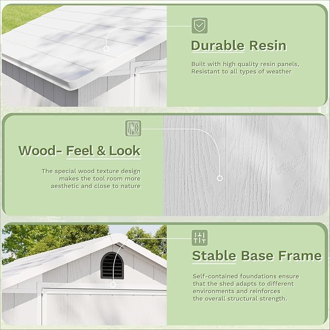 Patiowell 4' x 4' Outdoor Storage Shed with Floor, Plastic Shed Outside Resin Tool Shed with Window and Lockable Door for Backyard Garden Patio Lawn, Light Gray