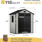 DWVO 6x4.4 FT Resin Storage Shed with Fence-Style and Side Windows, Lockable Door, and Vents Outdoor Storage Shed for Garden, Backyard, Patio, Lawn
