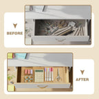 1 Pcs Acrylic Desk Drawer Organizer 12'' up to 16'' x 14.5'' x 2.2'' Expandable Drawer Organizer Trays with 7 Adjustable Compartments Clear Desk Accessories for Makeup Office Bathroom