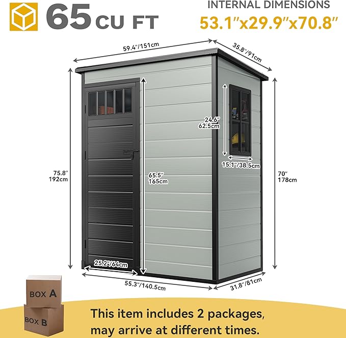 DWVO 5x3FT Outdoor Storage Shed with Fence-Style and Side Windows, Floor & Lockable Doors, Plastic Storage Shed, Storage Shed for Backyard and Garden, Blue-Gray