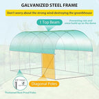 15x7x7 ft Walk-in Tunnel Greenhouse with Galvanized Steel Frame & 8 Mesh Windows, Weather-Resistant Outdoor Plant Hot House for Vegetables, Green PE Cover & 2 Roll-Up Zipper Doors