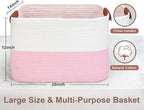 Large Cotton Rope Storage Basket with Leather Handles, Laundry Hamper Basket, 20 "L x 14" W x 12 "H, Durable & Stylish Organizer for Home.(Large Pink)