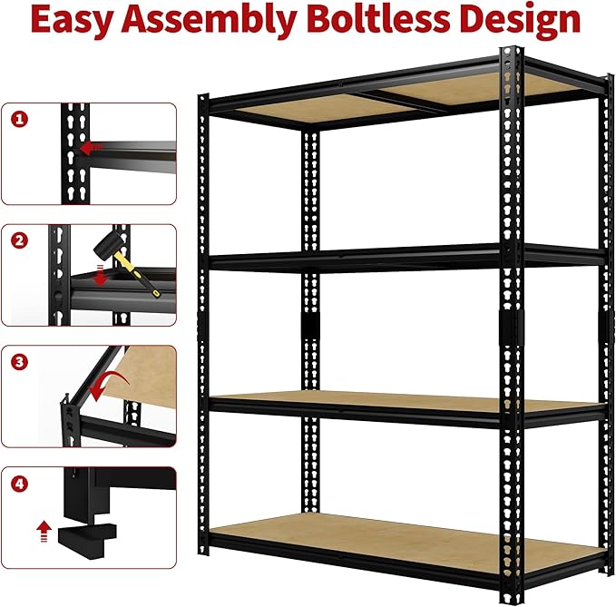 Heavy Duty Garage Storage Shelves, 2000 Lbs Capacity, 4-Tier Adjustable Storage Shelving Unit, 40" L x 20" W x 60" H Metal Shelving Racks for Kitchen Pantry Basement Bathroom Laundry