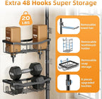 Shower Caddy Corner, 6 Tier Tension Pole Rod Bathroom Organizer Shelves, Adjustable Bathtub Shampoo Stand Rack with Towel Rack 2 Holders for Inside Shower Storage, Floor to Ceiling 47-122 Inch, Black