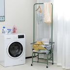 ALIMORDEN Laundry Cart with Clothes Rack, Rolling Laundry Butler with Wire Storage Rack，Green