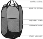 2 Packs Mesh Pop up Laundry Hamper (Black) with Portable Handles, Collapsible for Storage, Foldable Pop-Up Laundry Bags for Home, College Dorm or Travel