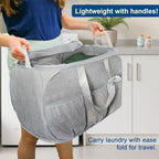 Collapsible Laundry Baskets, Tear Proof Pop Up Laundry Hamper with Lid, Dual Handles Durable Foldable Laundry Basket, Easy to Carry Laundry Hamper for Home, Laundry Room, Bedroom, Dorm, Travel Grey