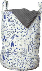Ambesonne Cartoon Laundry Bag, Science Chemistry Geometry Math Nerd Geek and Genius Themed Design Art, Hamper Basket with Handles Drawstring Closure for Laundromats, 13" x 19", Blue and Ivory