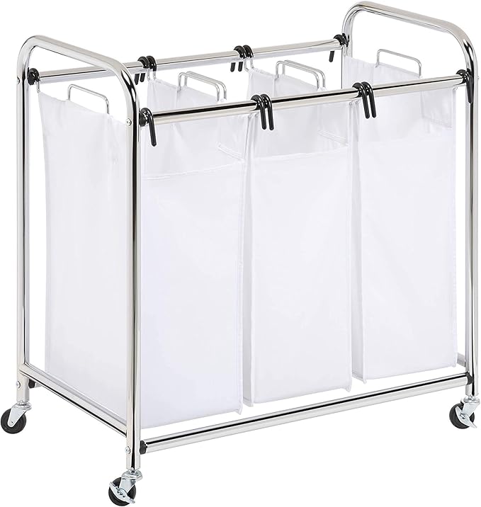 Honey-Can-Do SRT-01235 Heavy-Duty Triple Laundry Sorter, Chrome/White 70 lbs