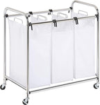Honey-Can-Do SRT-01235 Heavy-Duty Triple Laundry Sorter, Chrome/White 70 lbs