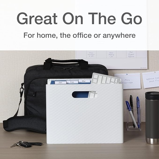 Pendaflex Mobile File Box with Handles, Easy Set Up, Collapse Down and Store Away, 13"W x 10"H x 6.5"D, Holds Letter Size Files, White (126119)