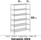 24" Deep x 54" Wide x 86" Height Wire Shelving Kit | 6-Tier | NSF Commercial Storage Rack Unit