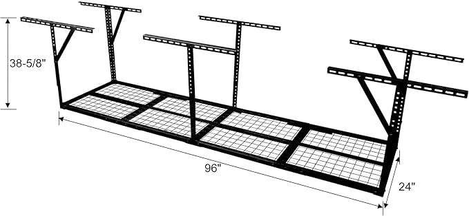 2 X 8 FT Garage Ceiling Storage Racks, Heavy Duty Overhead Garage Storages Rack with Adjustable Hight, Metal Hanging Garages Storage Rack with Support Rod, 22''- 40" Adjustable, 450 LBS (Black, 2x8FT)