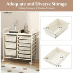 RELAX4LIFE 9 Drawer Rolling Storage Cart - Mobile Drawer Carts for Craft Art Supply Paper Salon, Utility Cart on Wheels for Classroom Teacher School Office, Rolling Cart with Drawers (Ivory White)