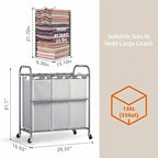 ROMOON Laundry Sorter Hamper 3 Section, Divided Laundry Basket Organizer with Heavy Duty Lockable Wheels and Removable Bags, Rolling Clothes Hamper for Apartment, Dorm & Family (130L Neutral Gray)