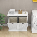 Two-Compartment Tilt-Out Laundry Sorter Cabinet with Removable Bags, E1 MDF Construction, UV Painted Finish, 32.68" L x 31.5" H, 100 Lbs Capacity, White