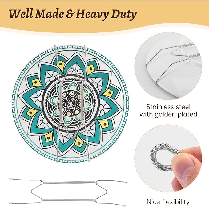 4 Pack Plate Hangers for Wall, Suitable for 9-12 inch Art Plate, Stainless Steel Invisible Heavy-Duty Wire Plate Holder with Wall Hooks, Display Hanger for Decorative Plates/Dishes/Platters(Silver)