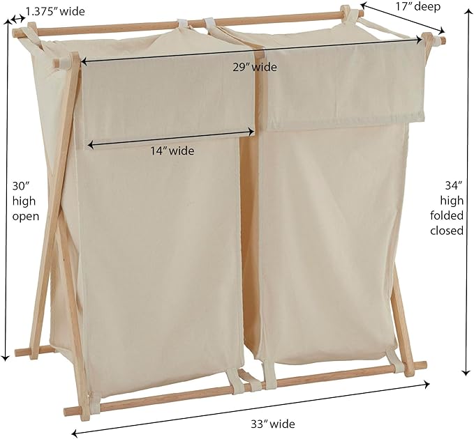 Household Essentials 6786-1 Collapsible Double X-Frame Laundry Hamper Sorter with Fold Over Lid , White