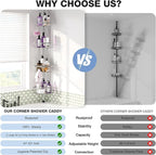 Corner Shower Caddy Tension Pole: Stainless Steel Rustproof 4-Tier Shower Organizer - 47-121 inch Adjustable Bathroom Shelves for Bathtub Shampoo Storage - Tension Rod Floor Standing Bath Rack -Silver