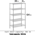 21" Deep x 36" Wide x 64" Height Wire Shelving Kit | 5-Tier | NSF Commercial Storage Rack Unit