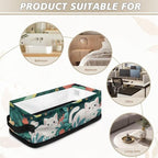 Small Bathroom Storage Basket Narrow Storage Bins Fabric Organizer Rectangular Bedroom Essentials Storage Container for Home Office Organization, White Cat Flower Green Leaves