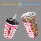Reusable Neoprene Insulator Sleeve for Iced Coffee & Cold Soda, Coffee Sleeves for Iced & Hot Drinks, Cold Beverage Cooler Compatible with Starbucks, Dunkin (Cherry World, Large: 32oz)