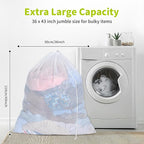 OTraki Ex-Large Mesh Laundry Bag 36x43 Inch Drawstring Laundry Wash Bags 2 Pack Dirty Clothes Net Laundry Bag Heavy Duty Travel Storage Organize Bag Don't Drying, Melting 140-176℉ White