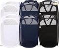 AQQA 6 Pcs Handy Laundry Collapsible Mesh Foldable Hampe (Black/White/Blue),Popup Laundry Basket with Durable Handles,Pop-up Mesh Hamper Dirty Clothes Basket for Kids Room, College Dorm or Travel