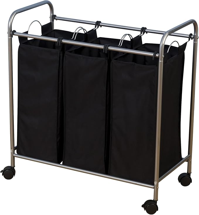 Household Essentials Rolling Triple Laundry Sorter, Silver