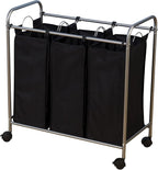 Household Essentials Rolling Triple Laundry Sorter, Silver