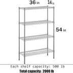 14" Deep x 36" Wide x 54" Height Wire Shelving Kit | 4-Tier | NSF Commercial Storage Rack Unit
