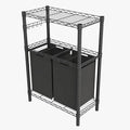 2 Section Laundry Sorter, Laundry Hamper with Shelf, 90L Pull-Out and Removable Oxford Fabric Laundry Bags, 2 Laundry Organizer Basket Clothes Separator Hamper, Black