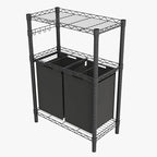 2 Section Laundry Sorter, Laundry Hamper with Shelf, 90L Pull-Out and Removable Oxford Fabric Laundry Bags, 2 Laundry Organizer Basket Clothes Separator Hamper, Black