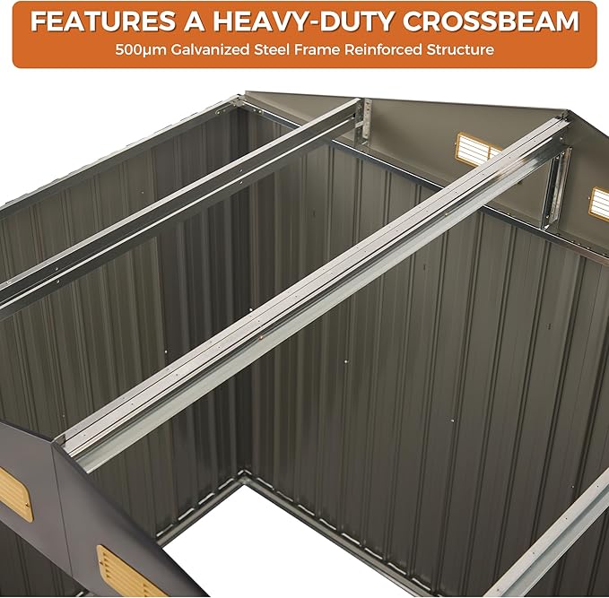 IRONCK 10x8FT Outdoor Storage Shed with Breathable Vent, Galvanized Steel Metal Tool Shed with Lockable Doors for Yard Bins/Generator/Wheelbarrow Garden Storage, Brown