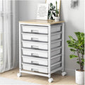 Rolling Cart with Drawers,Utility Cart with 6 Drawers,Rolling Storage Cart with Drawers and Wooden Tabletop & Lockable Wheel,White