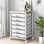 Rolling Cart with Drawers,Utility Cart with 6 Drawers,Rolling Storage Cart with Drawers and Wooden Tabletop & Lockable Wheel,White