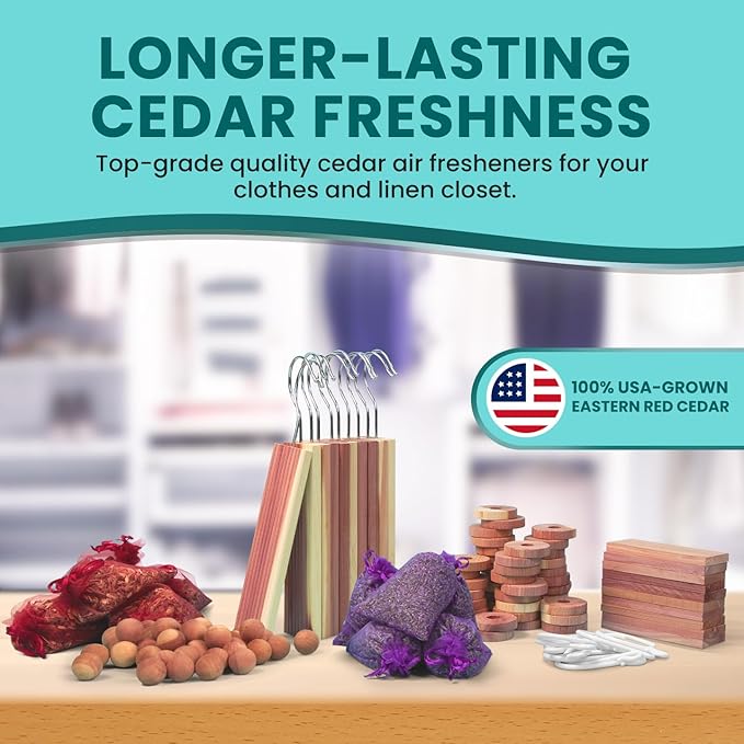 120 Variety Pack - Lavender and Cedar for Closets - Alternative for Clothes Storage - Closet Protection Scent Bags - Natural Freshner Hanger Rings - Scented Air Freshener for Closets