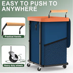 150L (40 Gal) Extra Large Fashion Laundry Basket with Wheels, Rolling Basket Hamper with Handle, Organizer Storage Cart with Sturdy Metal Frame for Laundry Room - Dark Blue