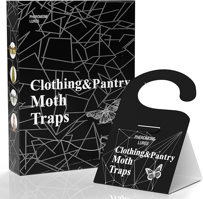 Moth Traps, Clothes Moth Killer for House Indoor Clothing- Glue Traps with Pheromones for Wool Closet Carpet Food, Sticky Trap Based Repellent for Closet, Kitchens - 5Pack