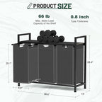 Laundry Hamper, Laundry Sorter with 3 Pull-Out Removable Oxford Fabric Bags Cloth Laundry Basket 3 x 10 Gallons (Grey and Charcoal Black)
