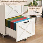 3 Drawer Small File Cabinet with Wheels, Farmhouse Vertical Filing Cabinet Fits Letter/A4 Size, Rolling File Cabinets Wooden Printer Stand for Home Office, Rustic White