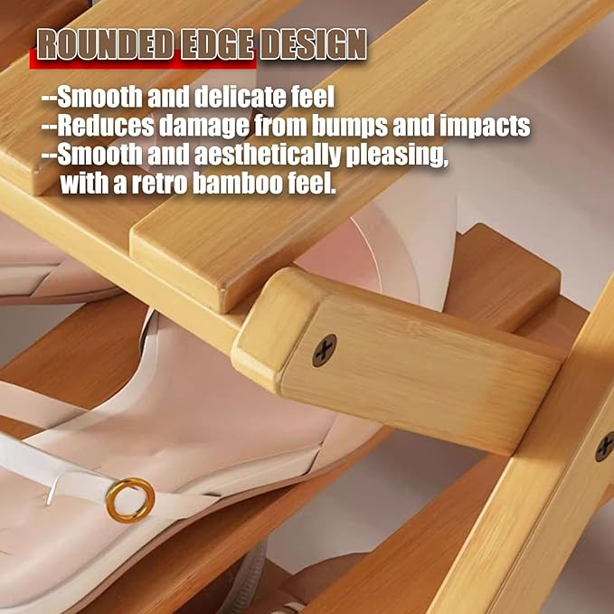 The 9-Tier No-Assembly Bamboo Rack, Foldable Space-Saving Organizer for Shoes, No Assembly Narrow Shoe Shelf for Entryway Closet Dorm (Yellow, 2)
