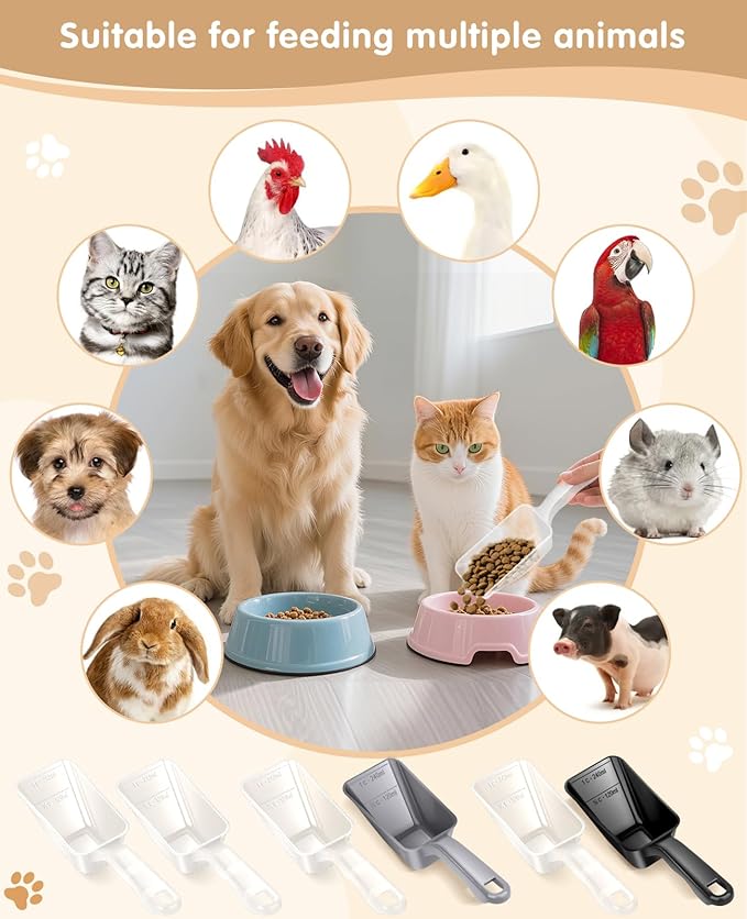 2-Pack Dog Food Scoop 1 Cup, Plastic Pet Food Measuring Scoop With Measuring Lines (1/2 & 1 Cup Markings) for Dogs, Cats, Fish, Bird（Black and Transparent（Black